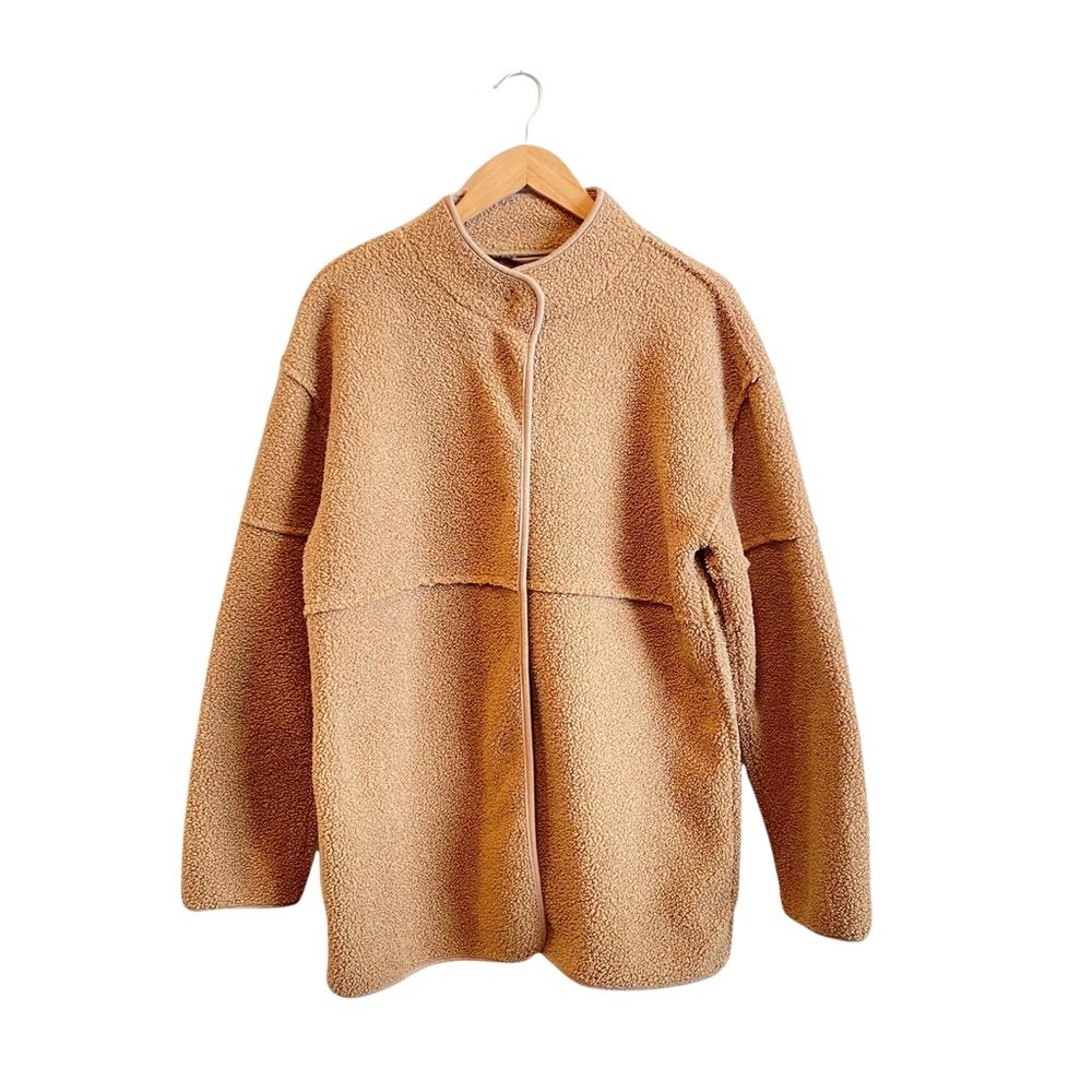 Dip Tan Reversed Hem Cozy Teddy Jacket Snap Front
